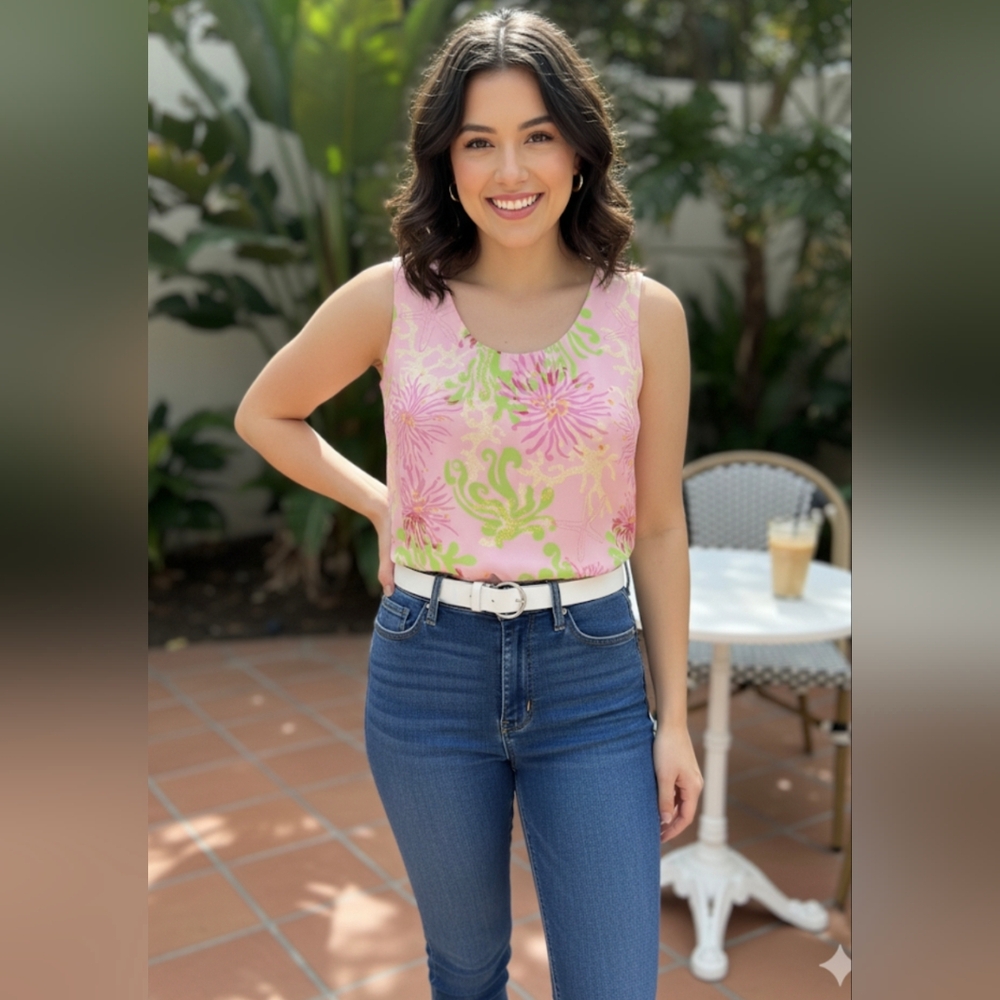 Floral Pink and Green Women's Top With Matching Belt